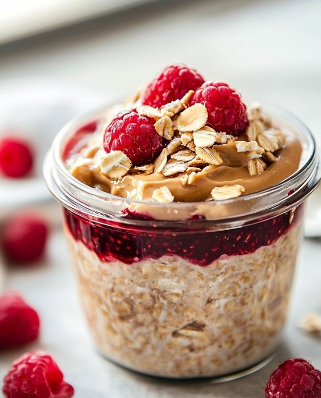 Peanut Butter & Raspberry Jam Overnight Oats Recipe