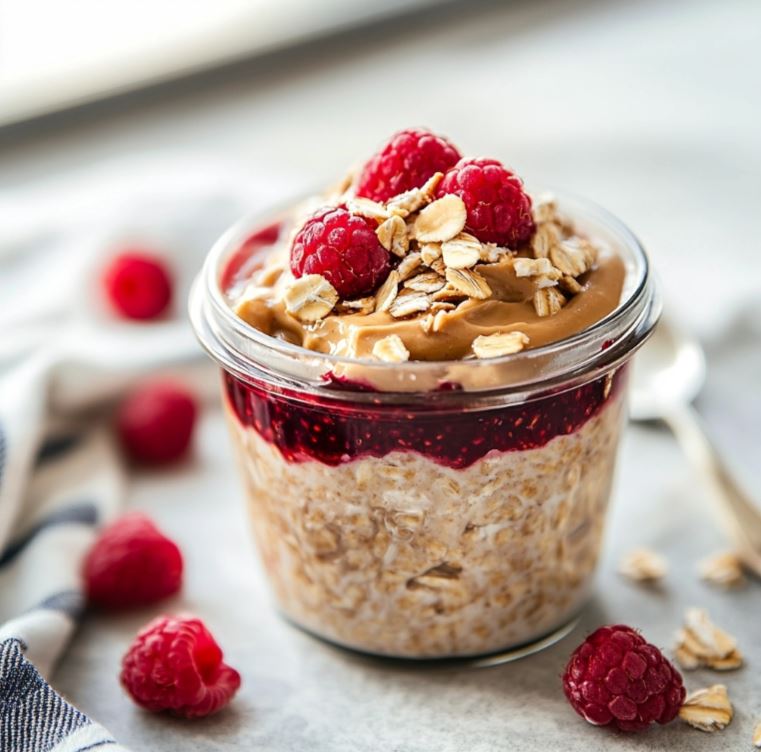 Peanut Butter And Raspberry Jam Overnight Oats