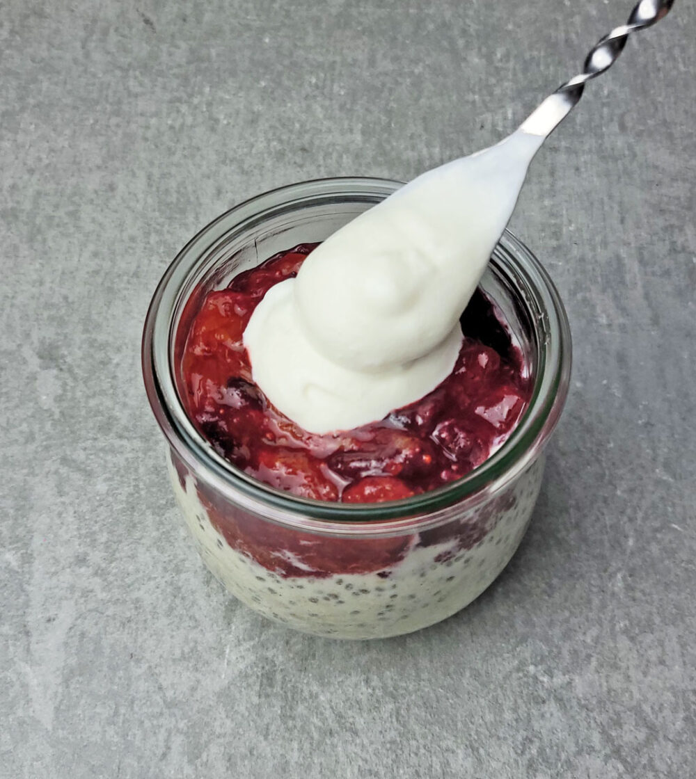 Christmas jam overnight oats recipe: adding toppings