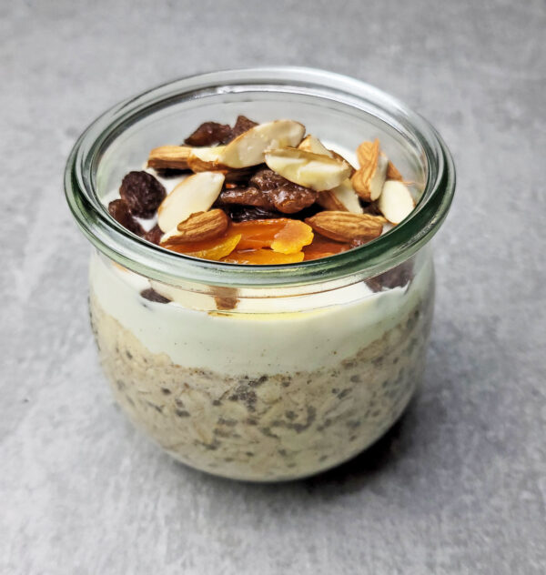 Dried Apricot & Raisin Overnight Oats Recipe with almonds