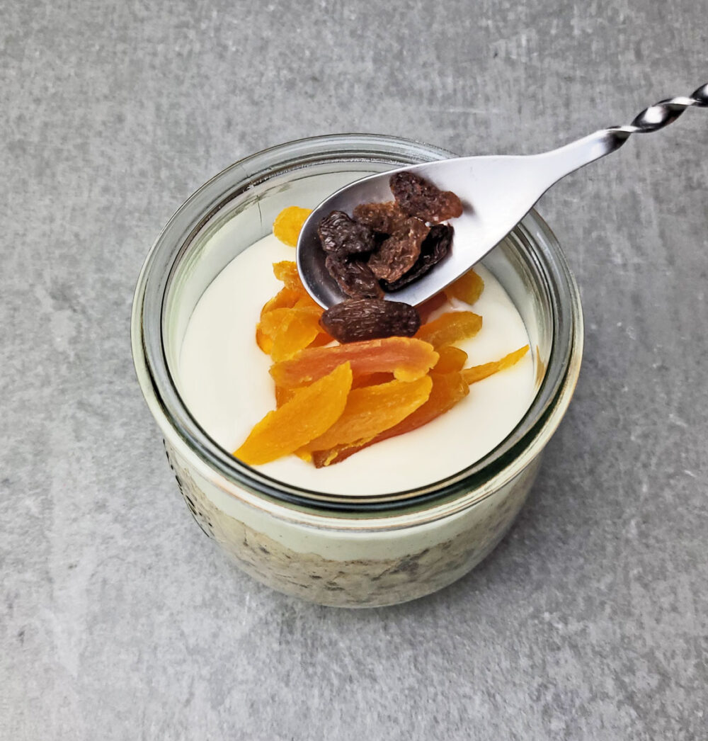 Dried Apricot & Raisin Overnight Oats Recipe: add toppings