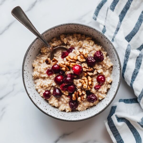 Creamy Cranberry Walnut Oatmeal with fresh cranberries