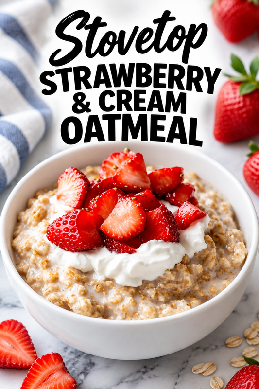 stovetop strawberry and cream oatmeal pin