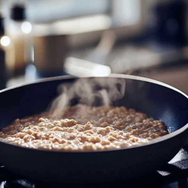 Strawberry And Cream Oatmeal on the stove