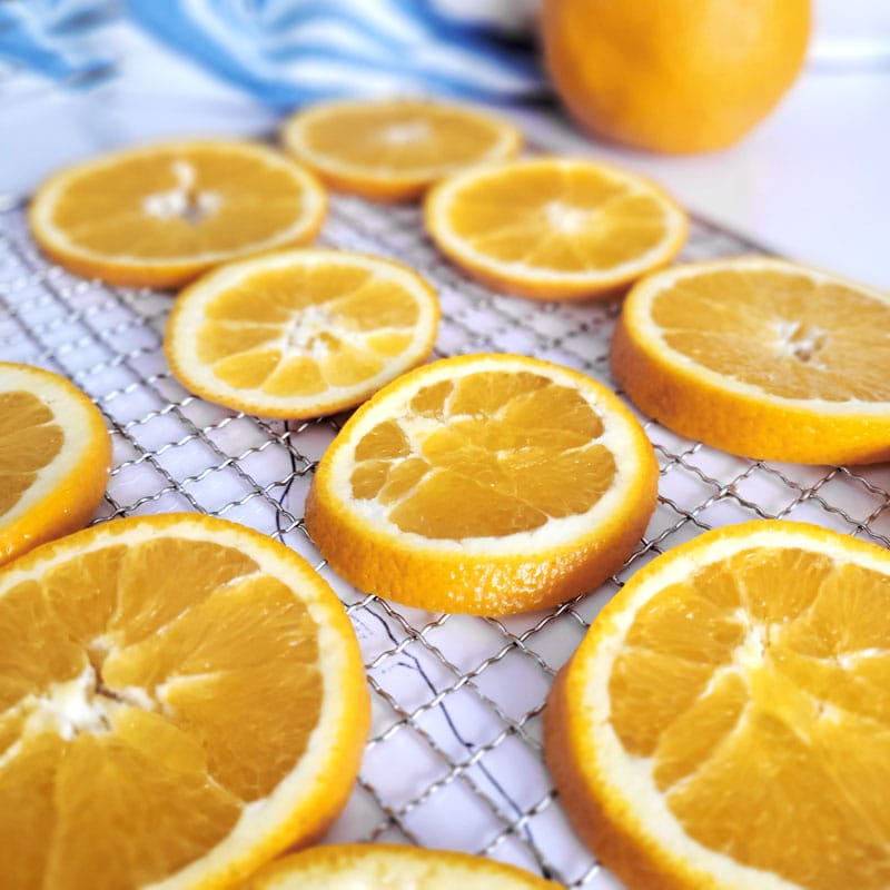place oranges on dehydrator tray