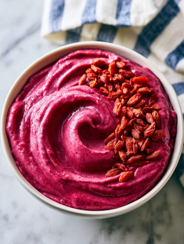 Mix goji berries into smoothie bowls