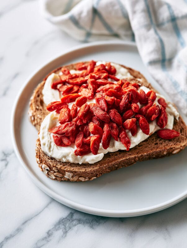 Sprinkle goji berries over toast